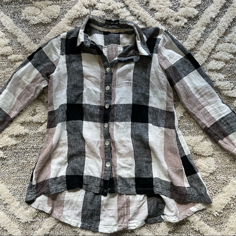 Soft Surroundings Women Checker Button Down Shirt Size S